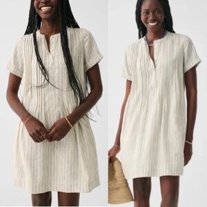 Faherty Gemina Striped Linen Blend Beige Dress Boho Lagenlook Cottagecore L